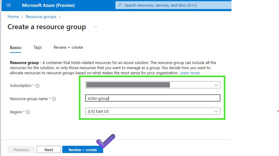 Create resource group